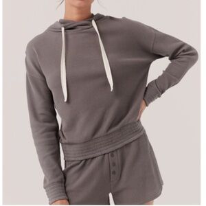 Pact hooded waffle knit top